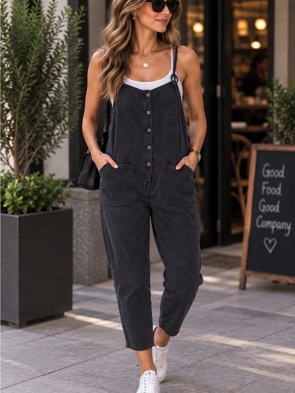 Billabong Washed Black Denim Button-Front Overalls